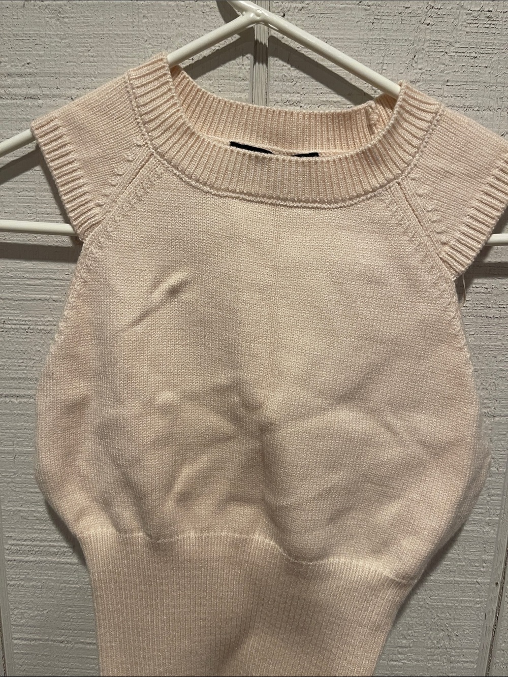 Zara Pale Cream Short-Sleeve Crewneck Knit Top